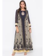 Navy Blue Embroidered Jacket Style Kurta Palazzo Set