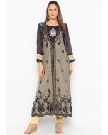 Navy Blue Embroidered Jacket Style Kurta Pant Set