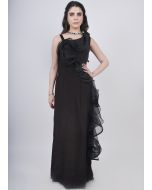 Readymade Black Ruffled Gown In Stain