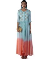 Blue and Peach Shaded Embroidered Kurta Palazzo Set