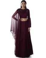 Maroon Hand Embroidered Cape Style Top with Skirt 