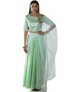 Green Hand Embroidered Top With Draped Skirt