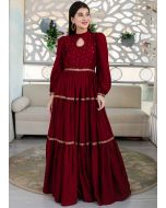 Readymade Maroon Tiered Embroidered Gown