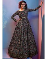 Readymade Black Party Wear Gown With Paisley Print