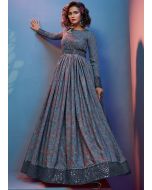 Readymade Blue Printed Gown In Crape