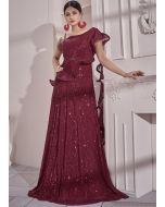 Readymade Maroon Sequins Embellished Gown