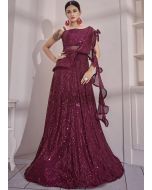 Readymade Wine Gown In Sequins Work