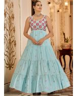 Readymade Blue Georgette Gown With Sequins Work