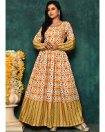 Yellow Digital Printed Readymade Cotton Gown