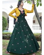 Green Sequins Embroidered Readymade Jacket Style Gown