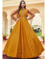 Yellow Sequined Cotton Readyamde Gown With Jacket