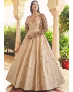 Readymade Cream Sequined Cotton Gown With Jacket