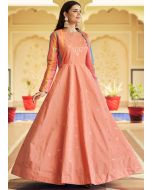 Peach Sequined Cotton Readyamde Gown With Jacket