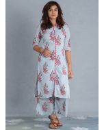 Light Blue Floral Block Printed Kurta With Palazzo