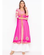 Pink White Twin Layered Tie Dye Print Kurta Palazzo Set