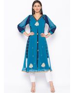 Blue Layered Tie Dye Printed Paneled Kurta With Pant