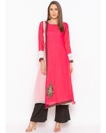 Red Asymmetric Twin Layered Long Kurta With Pant