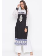 Black White Readymade Embroidered Kurta Palazzo Set