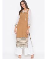 Beige Readymade Printed Border Kurta With Palazzo