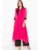 Pink Embroidered Asymmetric Readymade Kurta With Pant