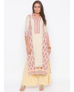 Readymade Cream Printed Paneled Kurta Palazzo Set