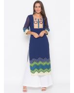 Blue Readymade Printed Border Long Kurta With Palazzo