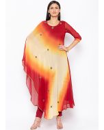 Red and Yellow Shaded Asymmetric Long Kurta Pant Set