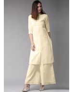 Cream Cotton Readymade Long Kurta With Palazzo