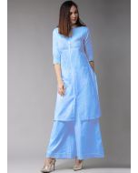 Readymade Blue Cotton Slit Style Kurta Set