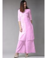 Pink Cotton Readymade Front Slit Style Kurta Set