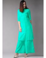 Readymade Green Cotton Long Kurta With Palazzo