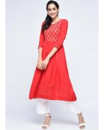 Red Gota Patti Embellished Flared Kurta With Palazzo