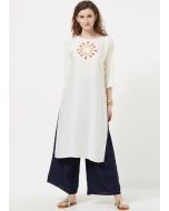 Readymade Cream Embroidered Kurta With Palazzo