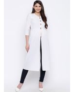 White Front Slit Style Readymade Rayon Kurta Set