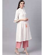 Readymade White Bell Sleeved Kurta With Palazzo