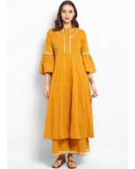 Yellow Bell Sleeved Gota Patti Laced Kurta Set