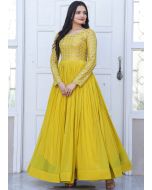 Yellow Readymade Embroidered Georgette Gown