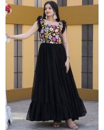 Black Embroidered Gown In Georgette