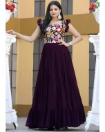 Purple Georgette Embroidered Gown