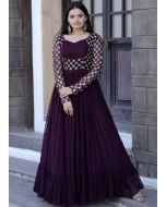 Purple Embroidered Georgette Gown