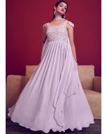 Readymade Purple Embroidered Pleated Gown