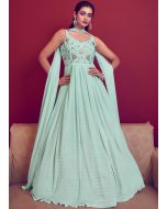 Green Readymade Embroidered Gown & Dupatta