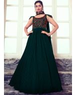 Teal Green Embroidered Flared Gown & Dupatta