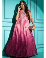 Pink Chiffon Gown With Dupatta