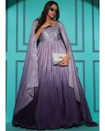 Purple Embroidered Gown In Chiffon