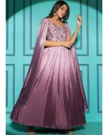 Purple Chiffon Gown In Embroidery