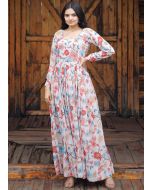 White Readymade Floral Printed Georgette Gown