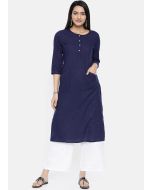 Navy Blue Readymade Straight Cut Kurta With Palazzo