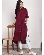 Readymade Maroon Asymmetric Slit Style Kurta Set