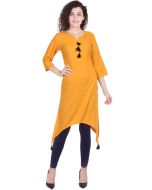 Yellow Readymade Rayon Asymmetric Kurta Set